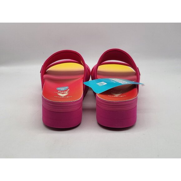 REEF Banded Horizon Hi Platform Slip On Cushion Comfort Slide Sandal Pink Size 6 - Picture 6 of 10